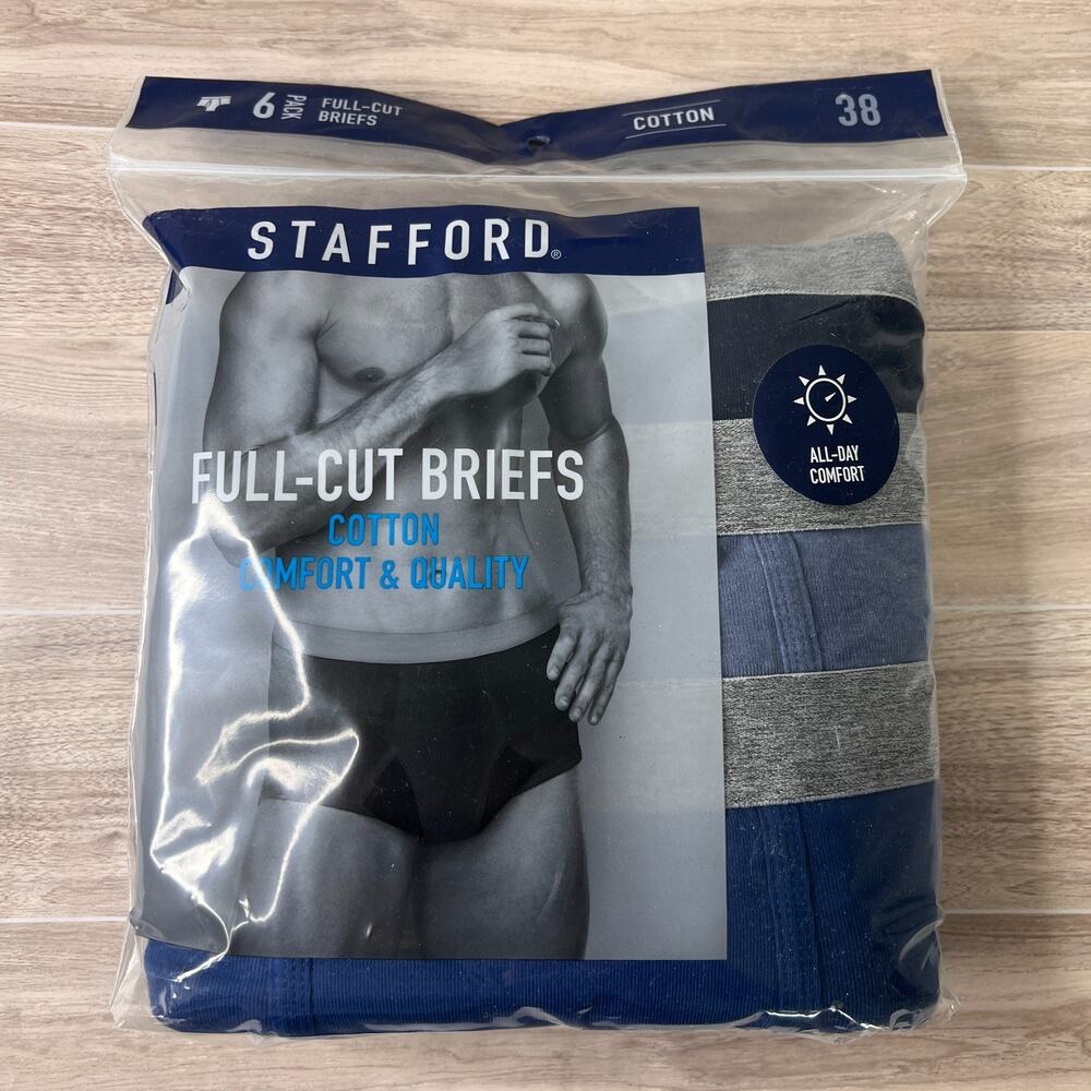 Stafford 6-Pack Men's 100% Cotton Full-Cut Briefs Assorted Blues Sz 38